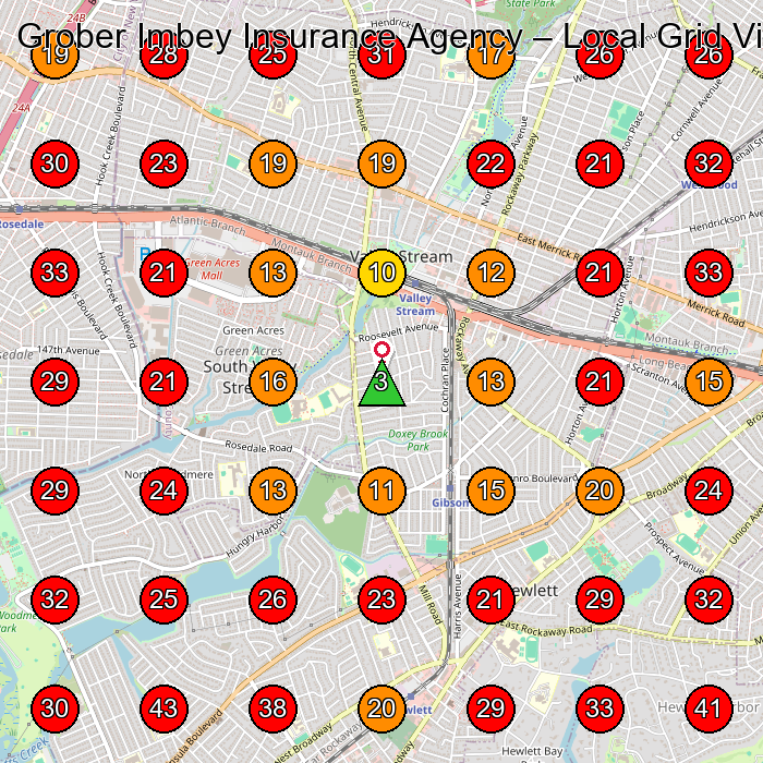 Grober Imbey Insurance Agency GeoGrid visibility map for Insurance Agency in Hewlett